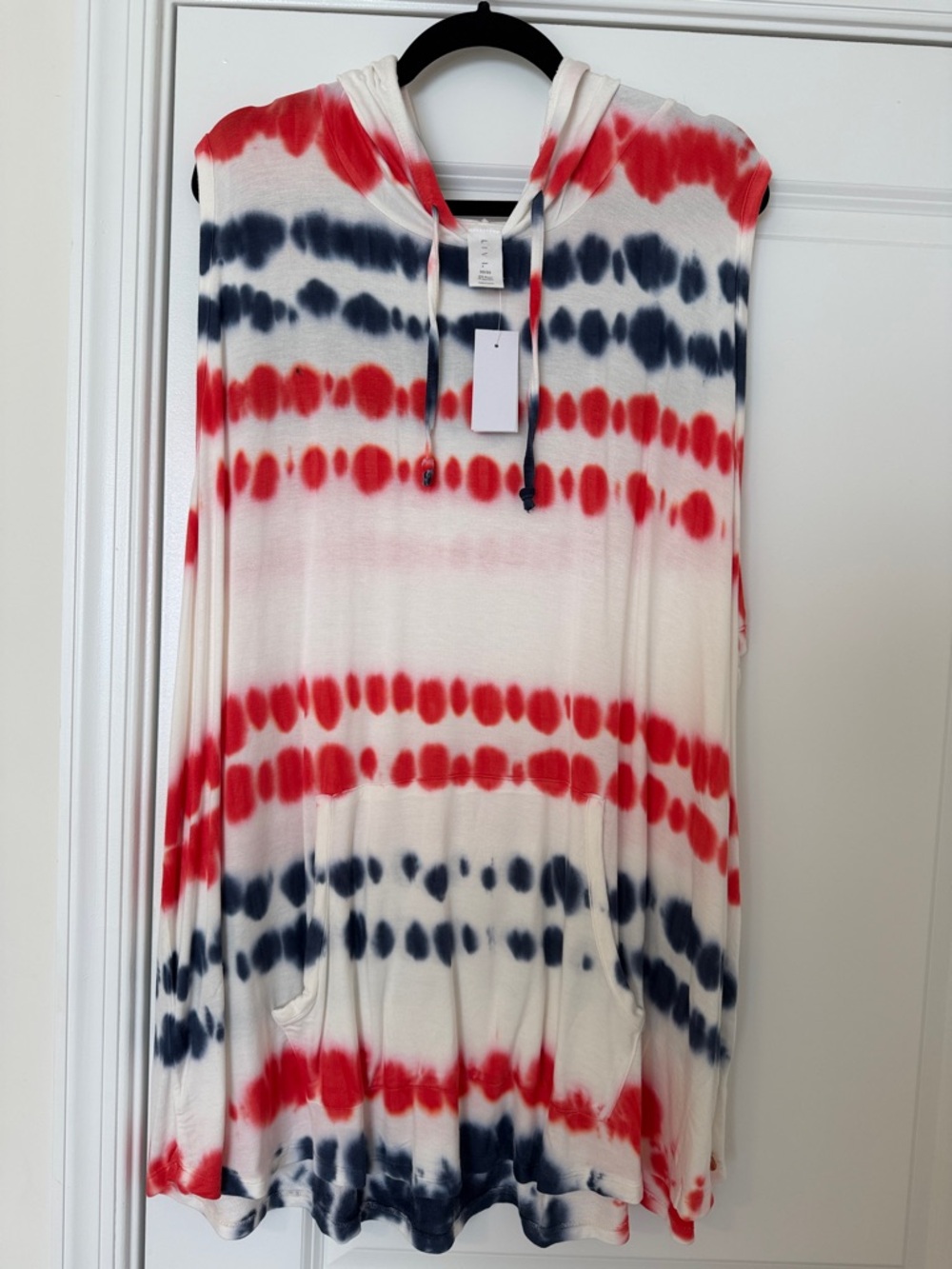 NWT Livi Active Sleeveless Tie-Dye Hooded Tunic - Red, Navy, White